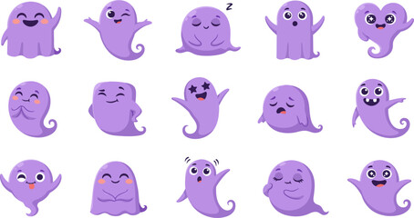 Fototapeta premium Cute purple ghost emojis and stickers
