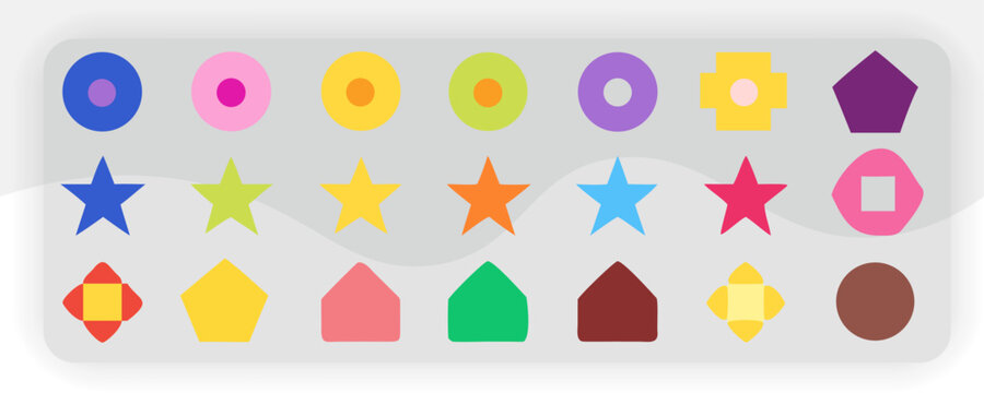 Basic Geometric Shapes Vector Set, Colorful Circle, Star, Pentagon, House Icons, Educational Flat Design Clipart