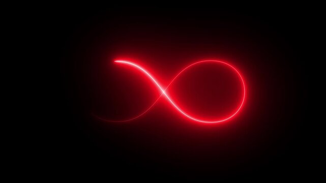 Glowing infinity sign on black background. Animation of seamless loop Neon glowing blue light isolated on black background. Eternity concept. Mathematical symbol Infinity symbol appears of multiple