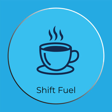 Minimalist Coffee Cup Logo with Steam and Circle Frame - "Shift Fuel" Vector Icon