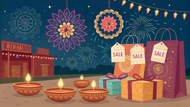 Diwali, Diwali decorations, sale, festival of lights, Indian festival, vector icons
