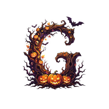 Decorative ornate letter g with floral and bird elements in a fantasy style