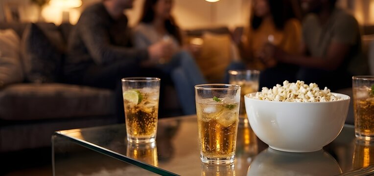 Friends enjoying drinks together at a festive indoor social gathering