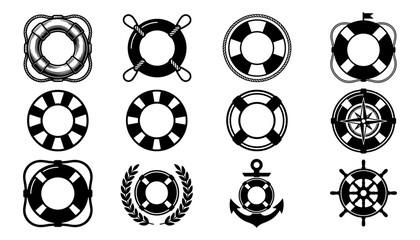 Life Rings and Nautical Symbols in Various Designs and Styles Featuring Design, Black, White with Vector and Illustration © MDTAREK
