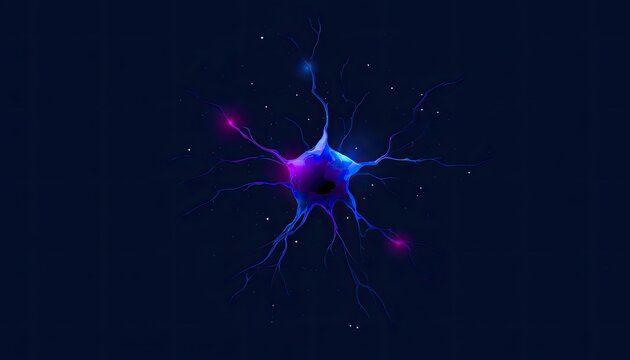 Bioluminescent neural network glows with purple and pink energy on dark blue background