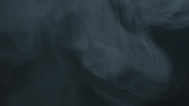 Abstract white smoke swirls rising against a dark black background
