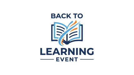 Fototapeta premium Back to Learning Event logo design with open book and abstract dynamic lines.