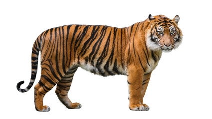 Obraz premium Bengal tiger standing profile view with orange and black stripes