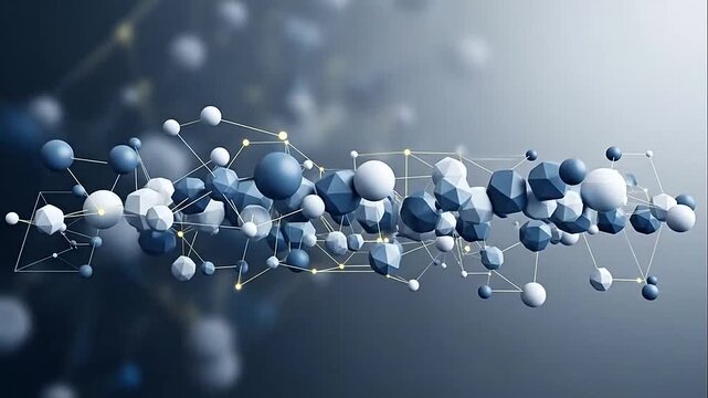 Abstract geometric spheres connected by thin lines in blue tones