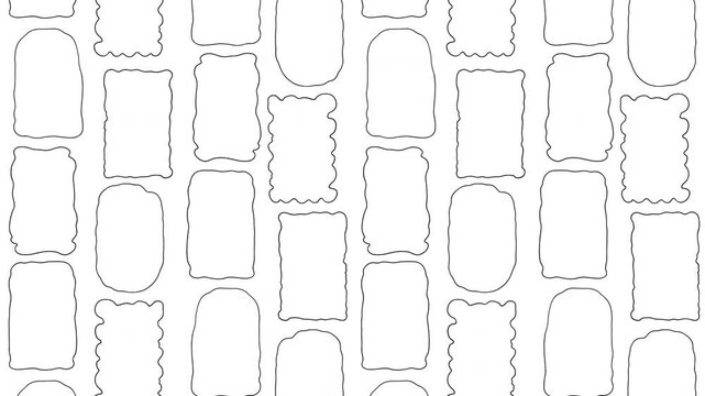 Looping seamless 2D animation of vintage frames with wavy edges. Minimalist black line art borders on a white background for cozy Lofi music videos, screensavers and stream loading or waiting screens.