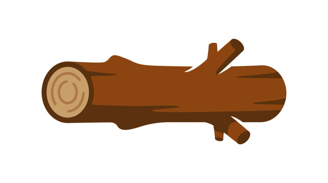 Rustic Wooden Log with Branches, Natural Material, Isolated on White Background