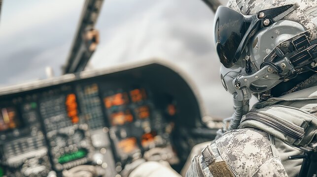 Pilot in Experimental Cockpit During Test Flight with Advanced Technology