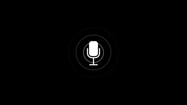Animated microphone with pulsing sound waves for voice command and audio interface ui animation