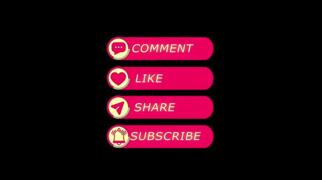 Social media engagement buttons set: like, comment, share, subscribe ui