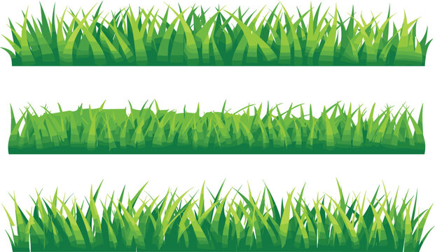 Green grass borders vector set illustration isolated on white background seamless lawn field nature element