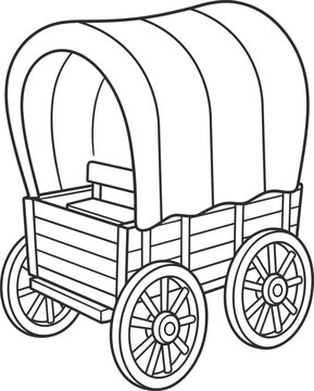 Covered wagon isolated on white background for children's coloring book and educational use