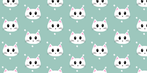 Fototapeta premium High-quality seamless vector pattern background featuring cute, hand-drawn cats and kittens. Minimalist design perfect for fabric printing, textile design, wallpaper, wrapping paper, scrapbooking