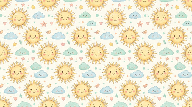 cute sun and kawaii clouds seamless baby pattern