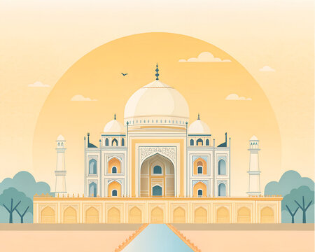 Humayun's Tomb, modern minimal vector artwork, clean architecture,