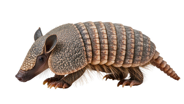 Three-banded armadillo with armored shell and claws