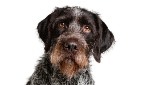 Wirehaired German Pointer dog portrait with brown and grey fur