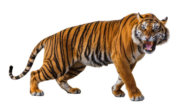 Bengal tiger roaring with open mouth and sharp teeth