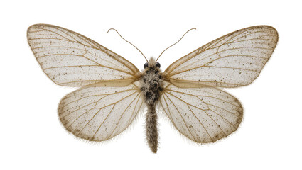 Translucent white butterfly with brown veins and speckled wings © Natalia
