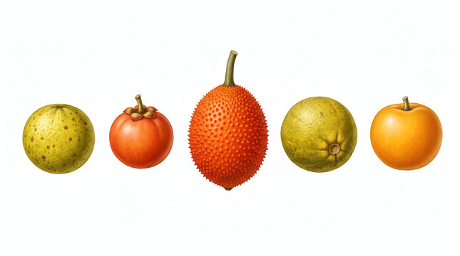 Mangaba Imbe Gac Lucuma Kei Apple Tropical Fruit Collection Isolated On White Background