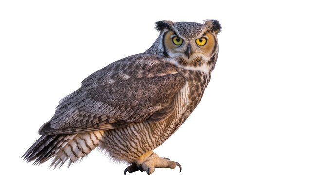 Great Horned Owl with yellow eyes and ear tufts