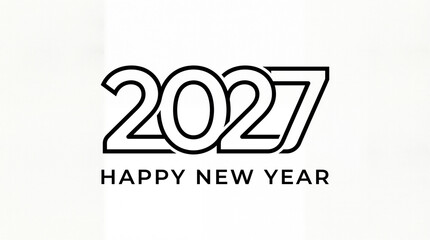 Obraz premium Minimalist black and white typography design featuring the numbers 2027 with happy new year text on a clean white background for seasonal celebrations