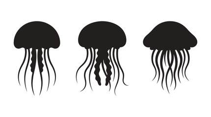 Three jellyfish shapes in black silhouette jellies © Ambiya