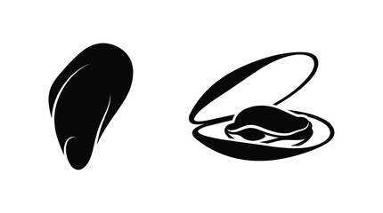 Black Mussel Shells Silhouette Minimalist Marine Illustration © Ambiya