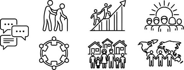 Obraz premium Black line icons of people teamwork