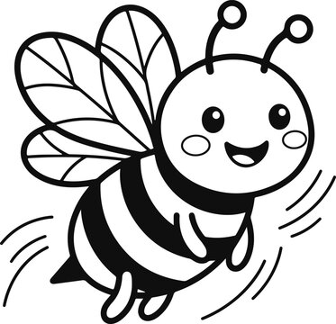 Cute Flying Bee Coloring Page Cartoon Vector Outline