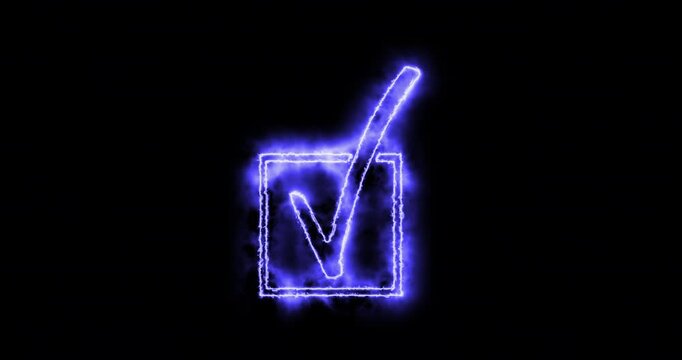 A dynamic animation displays a glowing blue checkmark symbol appearing within a square outline. This bright visual interface element beautifully highlights a positive choice or confirmation.