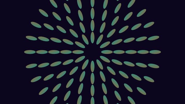 Abstract geometric radial pattern animation with pulsing green ellipses on dark 4k background, for modern motion, and digital