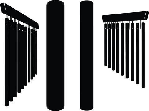 Silhouette of sound healing chime bars on white background for meditation and relaxation