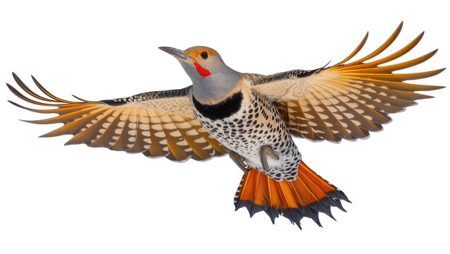 Northern Flicker bird in flight with wings spread