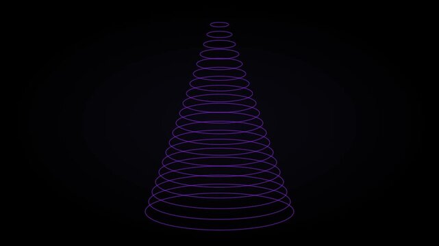 Abstract purple neon cone shape rotating in dark space, digital 3 d motion animation 4k background circle