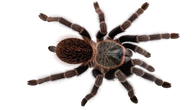 Fuzzy brown and black tarantula spider with eight legs