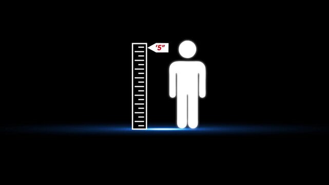 Human height measurement infographic with ruler and 5-inch marker