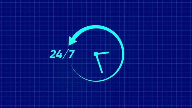 24/7 service support animation on digital grid background