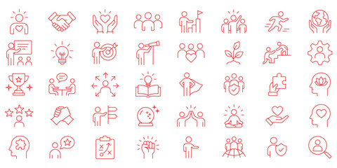 Naklejka premium Business teamwork, team building, work group and human resources minimal thin line web icon set. Outline icons collection. Simple vector illustration