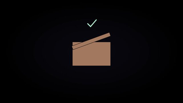 Minimalist cardboard box opening animation with green checkmark for success and delivery confirmation 4k