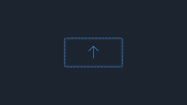 Minimalist digital upload button animation with glowing blue arrow for user interface 4k