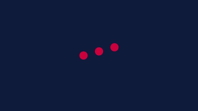 Minimalist loading animation with red dots on dark blue 4k background, for digital interface, and user experience