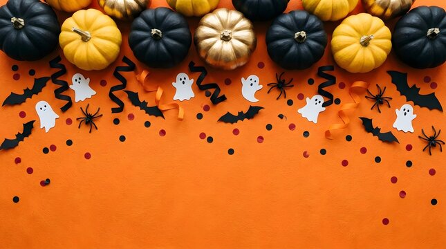 Halloween Border Frame with Pumpkins Bats and Spider Web