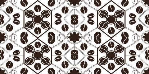Fototapeta premium Brown coffee beans seamless pattern on white background for design
