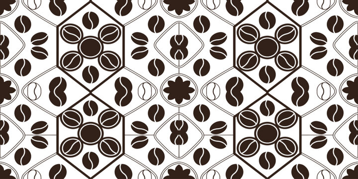 Brown coffee beans seamless pattern on white background for design