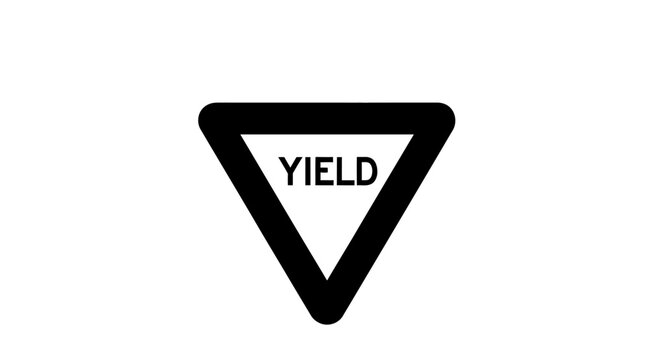 Yield sign on white background for traffic guidance